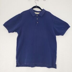 Vintage Eddie Bauer Polo Shirt Mens Medium Blue Short Sleeve 90s Pique Cotton